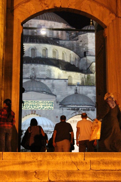 Crowds entering the Blue Mosque for taraweeh prayers