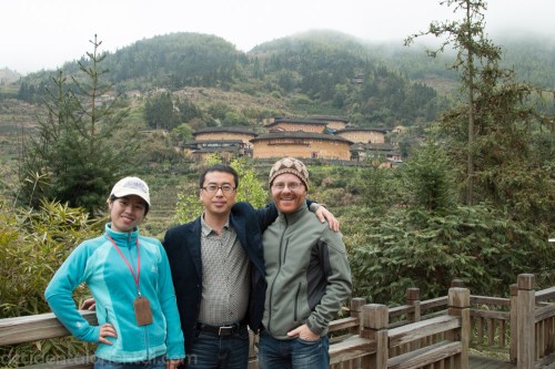 Tianluokeng from below with our guide Helen (Fei Fei) and our driver Mr. Zhang (the Chinese Ben Elton).